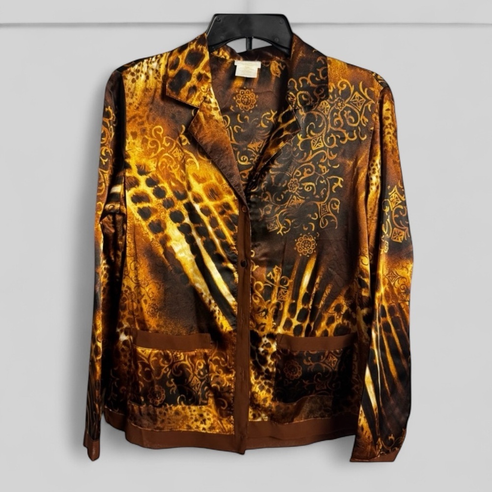Secret Treasures New Deadstock vintage abstract art silky lounge top size Small